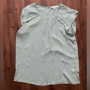 Green ruffle top work blouse, professional